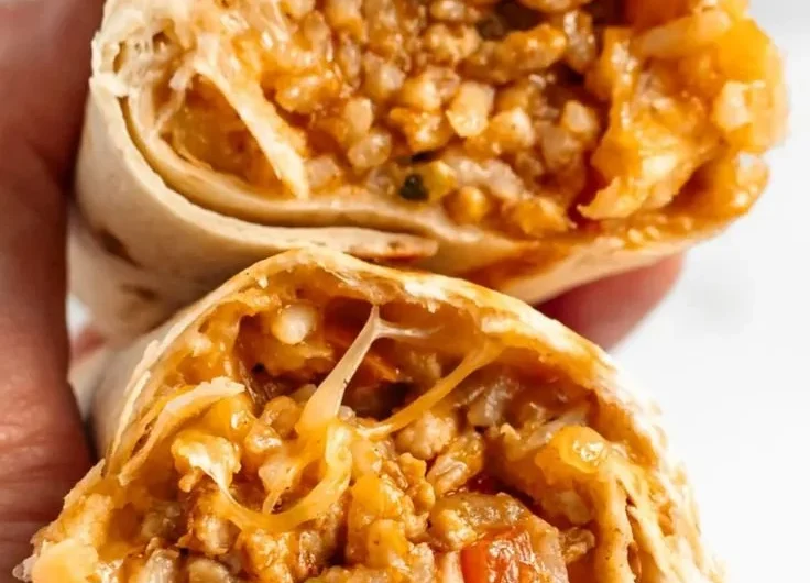 Delicious cheesy chicken burritos wrapped in golden tortillas