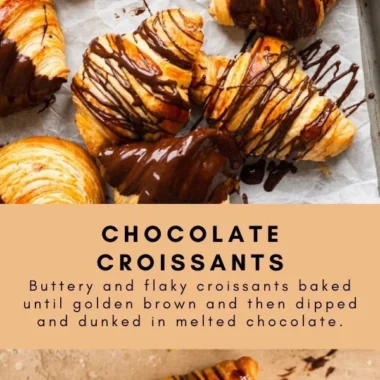 Freshly baked chocolate croissants with flaky pastry and rich chocolate filling