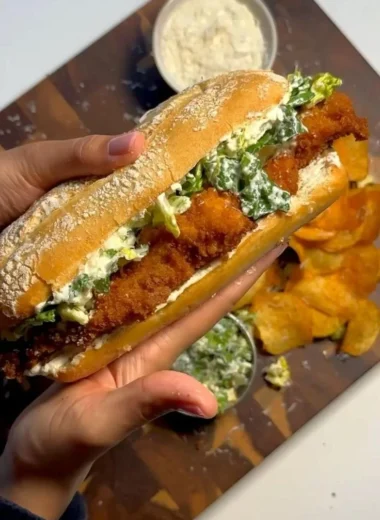 Crispy Chicken Caesar Sandwich with romaine and creamy dressing on fresh bread