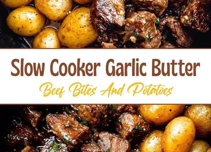 Delicious garlic butter beef bites served with roasted potatoes