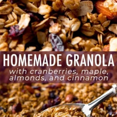 Bowl of homemade granola with nuts and dried fruits