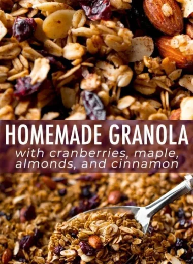 Bowl of homemade granola with nuts and dried fruits