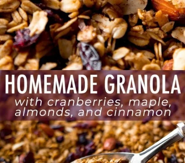 Bowl of homemade granola with nuts and dried fruits