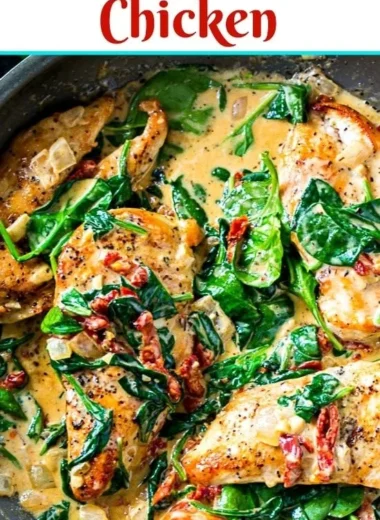 Delicious low carb creamy Tuscan chicken served with fresh herbs and vegetables.