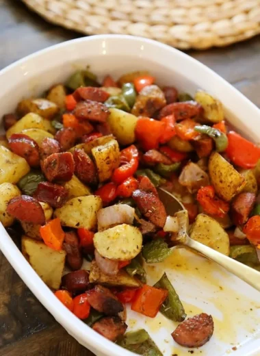 One-Pan Roasted Sausage with Peppers and Potatoes meal