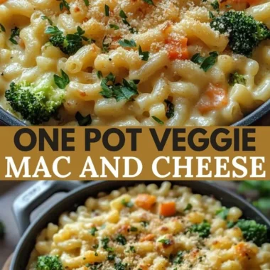 One pot veggie mac and cheese with colorful vegetables and creamy sauce