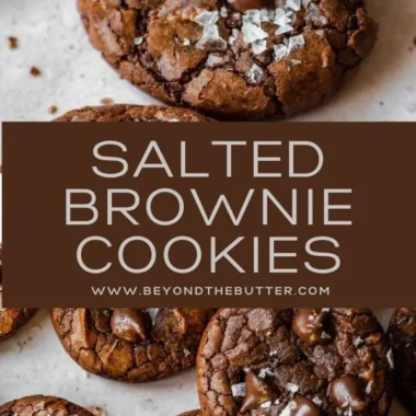 Delicious salted brownie cookies topped with sea salt on a baking sheet