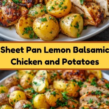 Sheet pan lemon balsamic chicken with roasted potatoes ready to eat