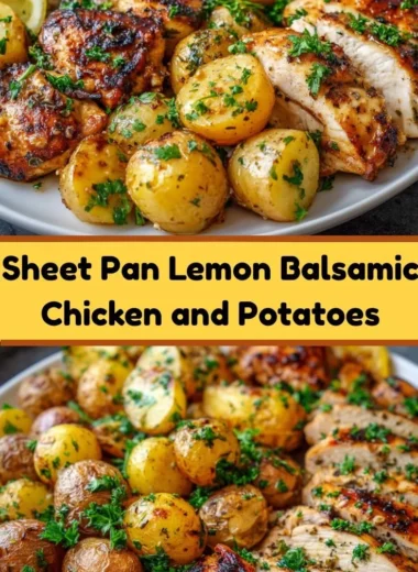 Sheet pan lemon balsamic chicken with roasted potatoes ready to eat