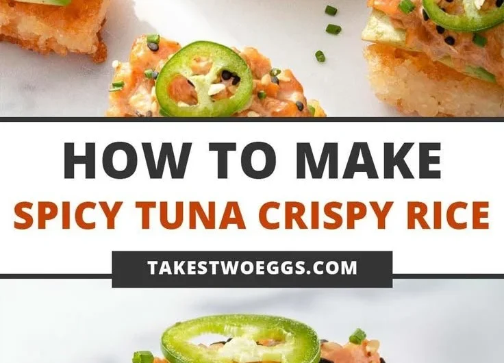 Spicy Tuna Crispy Rice Appetizer with vibrant toppings and crispy base.