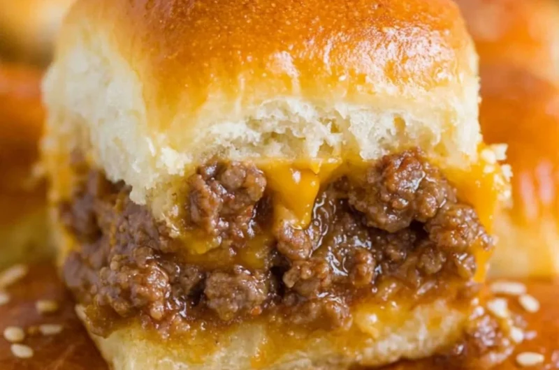 Plate of mouth-watering cheeseburger sliders garnished with fresh greens