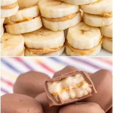 Homemade Chocolate Banana Peanut Butter Bites on a white ceramic plate