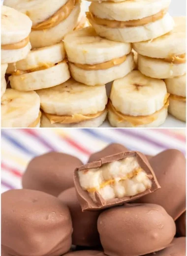 Homemade Chocolate Banana Peanut Butter Bites on a white ceramic plate