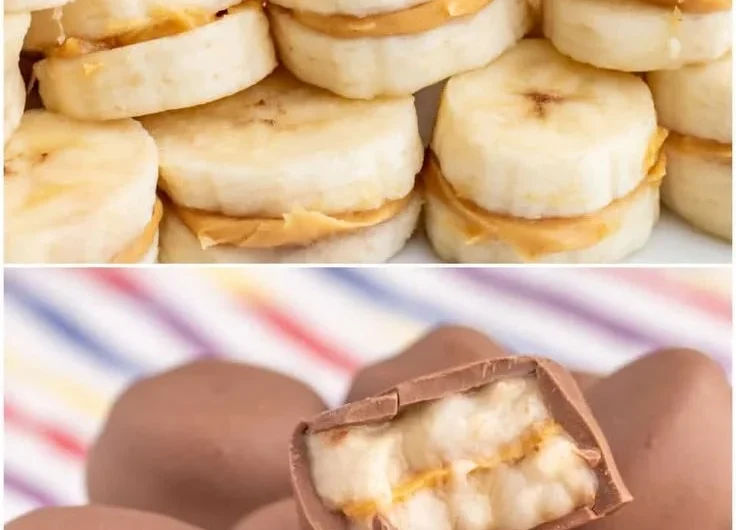 Homemade Chocolate Banana Peanut Butter Bites on a white ceramic plate