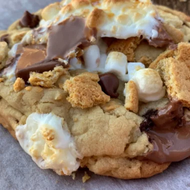 Cozy large gourmet s'mores cookies with chocolate, graham crackers, and marshmallows