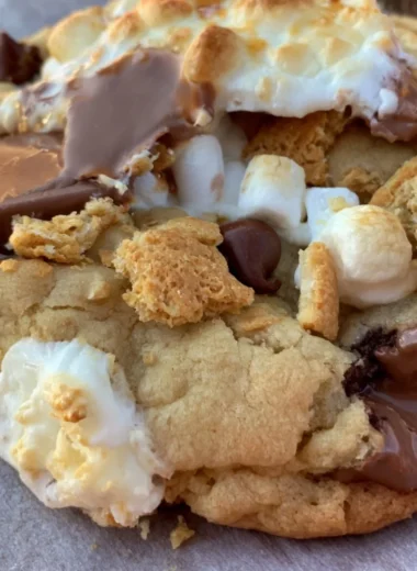 Cozy large gourmet s'mores cookies with chocolate, graham crackers, and marshmallows