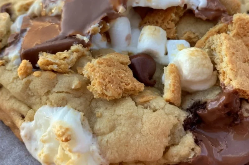 Cozy large gourmet s'mores cookies with chocolate, graham crackers, and marshmallows