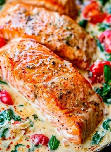Creamy Tuscan Salmon served with herbs and sauce