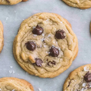 Crispy and chewy chocolate chip cookies on a plate