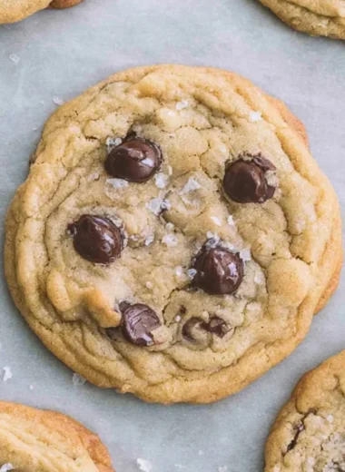 Crispy and chewy chocolate chip cookies on a plate