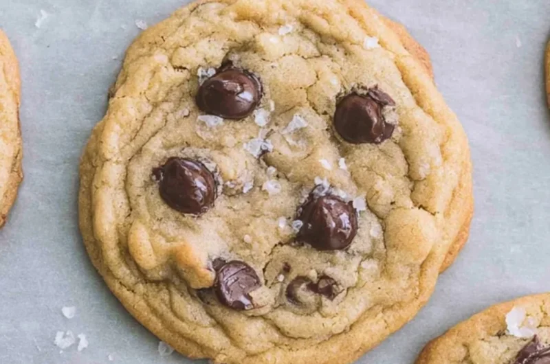 Crispy and chewy chocolate chip cookies on a plate