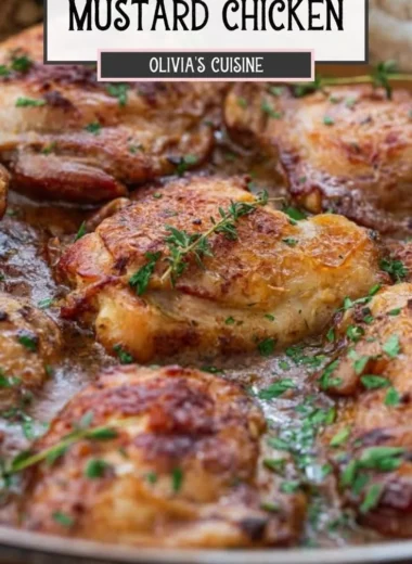 Delicious French Mustard Chicken served with herbs and garnishments