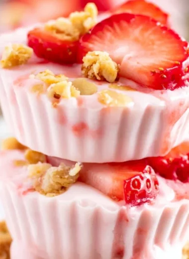 Frozen strawberry yogurt bites served on a plate, a healthy and tasty snack