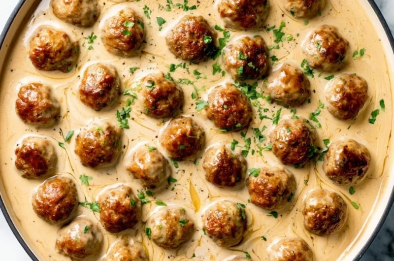 Delicious homemade IKEA meatballs served with creamy sauce
