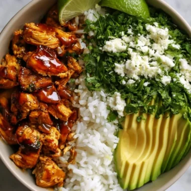 Delicious Honey Lime Chicken served with Avocado Rice for a healthy dinner.