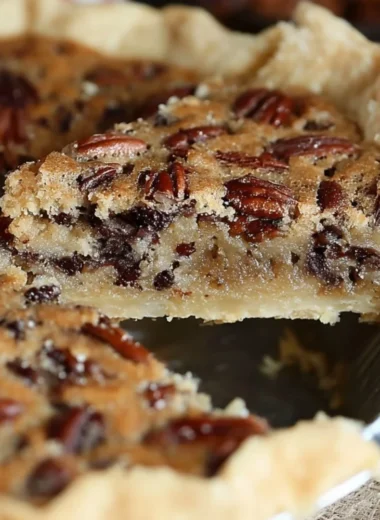 Delicious Kentucky Pecan Pie topped with toasted pecans and a golden crust.