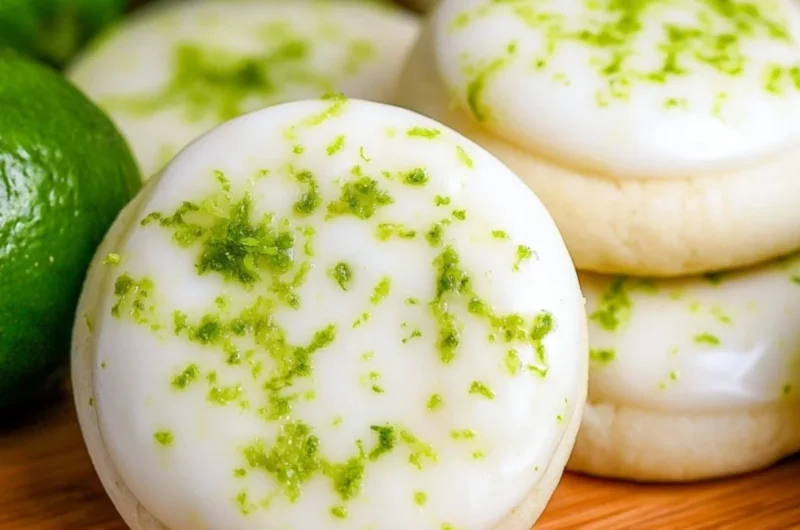 Plate of Key Lime Meltaway Cookies dusted with powdered sugar