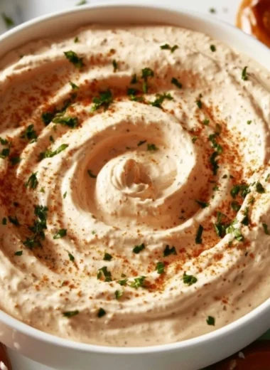 Creamy pretzel dip served with fresh soft pretzels on a platter