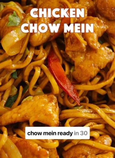 Delicious Simple Chicken Chow Mein served in a bowl with colorful vegetables