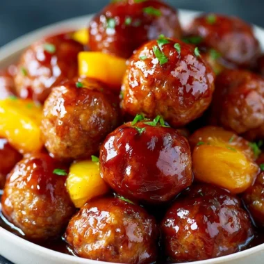 Slow cooker teriyaki meatballs served with rice and vegetables