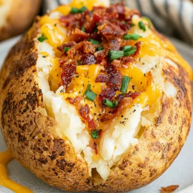 Delicious smoked baked potato cooked on a pellet grill