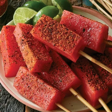 Tequila-spiked fruit skewers with colorful fruits and zesty marinade