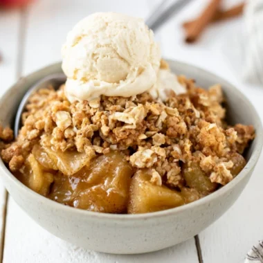 Delicious homemade apple crisp topped with oats and cinnamon