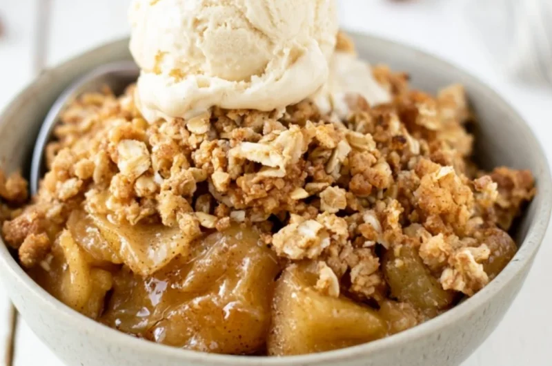 Delicious homemade apple crisp topped with oats and cinnamon