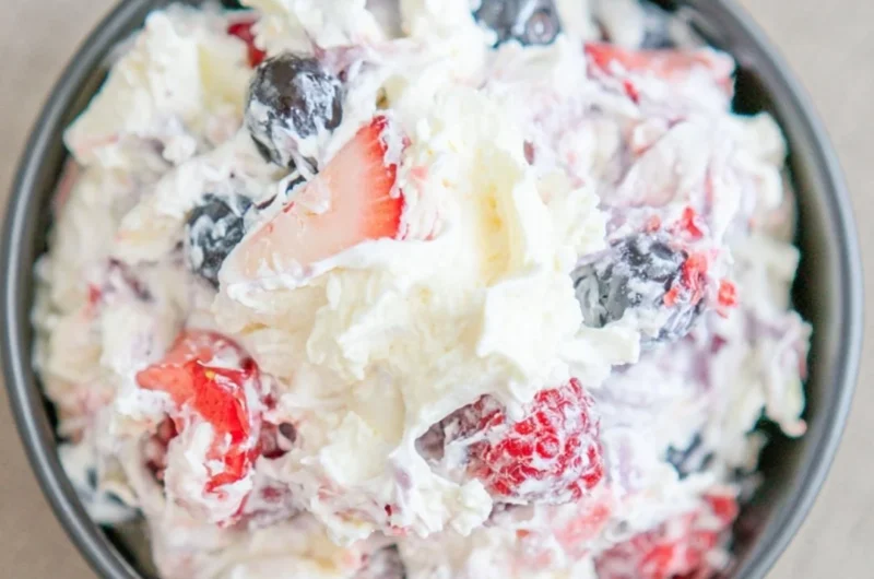 Ultimate cheesecake salad with fresh fruits and creamy dressing
