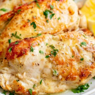 Delicious air fryer juicy chicken breasts ready to be served
