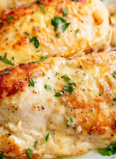 Delicious air fryer juicy chicken breasts ready to be served