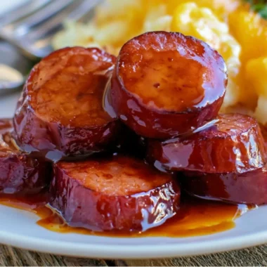 Delicious baked BBQ sausage ready to be served for a heartwarming dinner