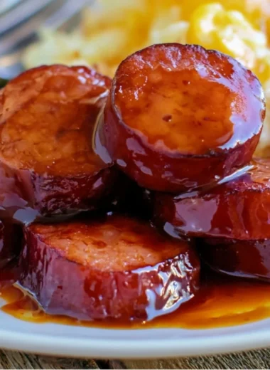 Delicious baked BBQ sausage ready to be served for a heartwarming dinner