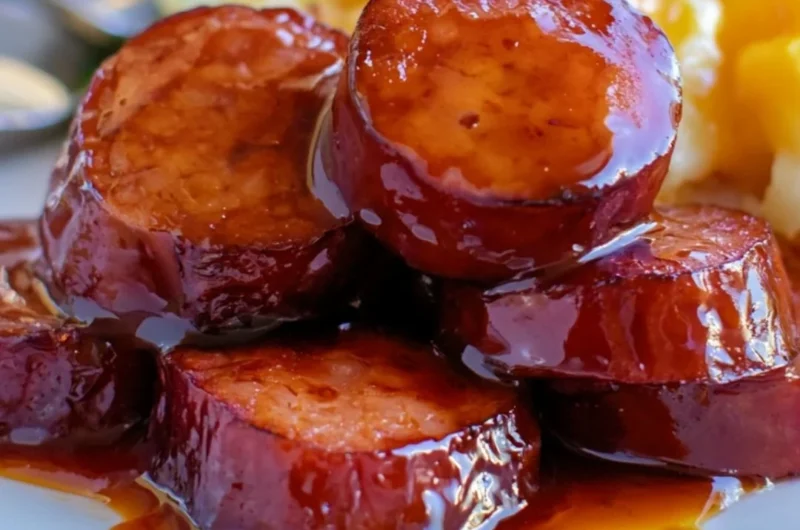Delicious baked BBQ sausage ready to be served for a heartwarming dinner