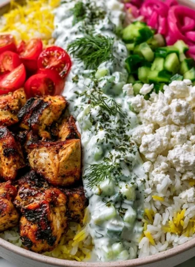 Cozy Mediterranean Lemon-Dill Chicken Bowl featuring fresh ingredients.