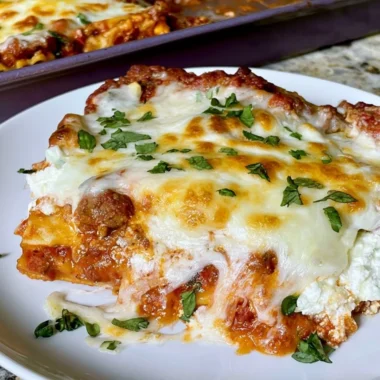 Cozy Sheet Pan Lasagna baked to perfection with layers of pasta and cheese.