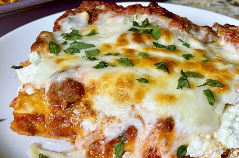 Cozy Sheet Pan Lasagna baked to perfection with layers of pasta and cheese.