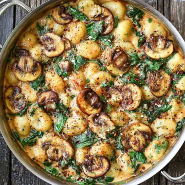 Creamy spinach mushroom gnocchi with garlic and smoked paprika cream sauce