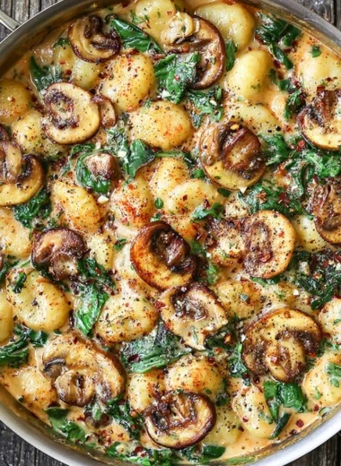 Creamy spinach mushroom gnocchi with garlic and smoked paprika cream sauce