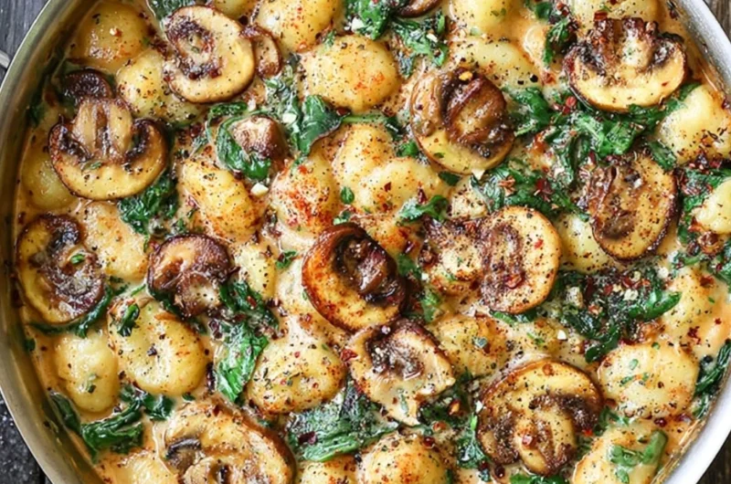 Creamy spinach mushroom gnocchi with garlic and smoked paprika cream sauce